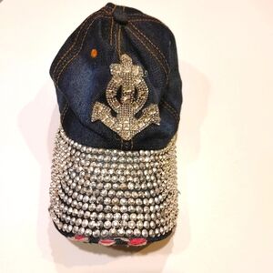 Vintage Lucky 7 Jean and Bling Distressed Adjustable ballcap Rhinestone